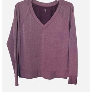FREELY LONG RAGLAN SLV, V-NECK SWEATSHIRT, WOMENS, L, PURPLE, FLEECE LINED